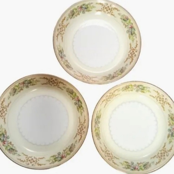 (3) Vintage MEITO China Hand Painted Floral Swag 7.5" Salad Soup Pasta Bowls - Picture 1 of 9